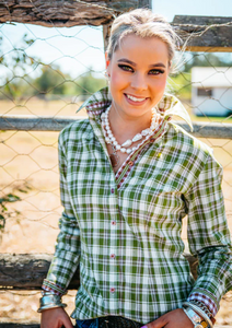 HITCHLEY & HARROW EARTHY CHECK COLLARED RANCH RANGE ARENA SHIRT