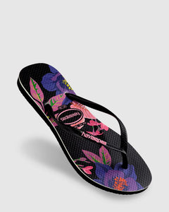 HAVAIANA SLIM FLORAL NEON BLACK THONGS