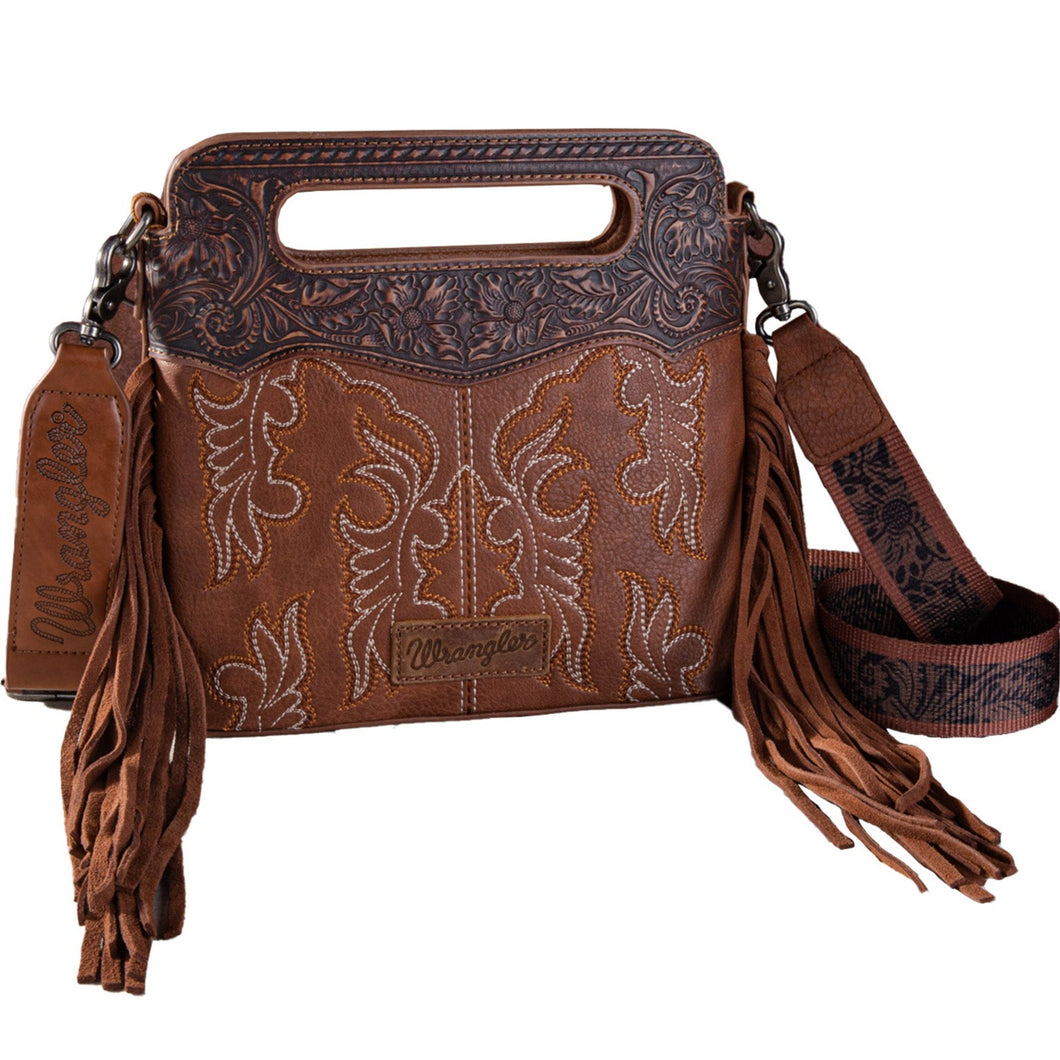 WRANGLER EMBROIDERED FRINGE CROSSBODY BAG