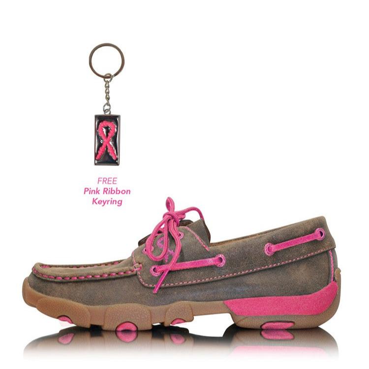 TWISTED X WOMENS PINK RIBBON MOCS LACE UP