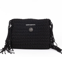 Load image into Gallery viewer, HITCHLEY &amp; HARROW BLACK TASSEL CLUTCH
