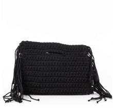 Load image into Gallery viewer, HITCHLEY &amp; HARROW BLACK TASSEL CLUTCH
