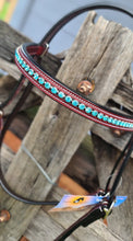 Load image into Gallery viewer, TOPRAIL LEATHER BRIDLE WITH TURQUOISE BEADING
