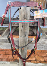 Load image into Gallery viewer, TOPRAIL LEATHER BRIDLE WITH TURQUOISE BEADING
